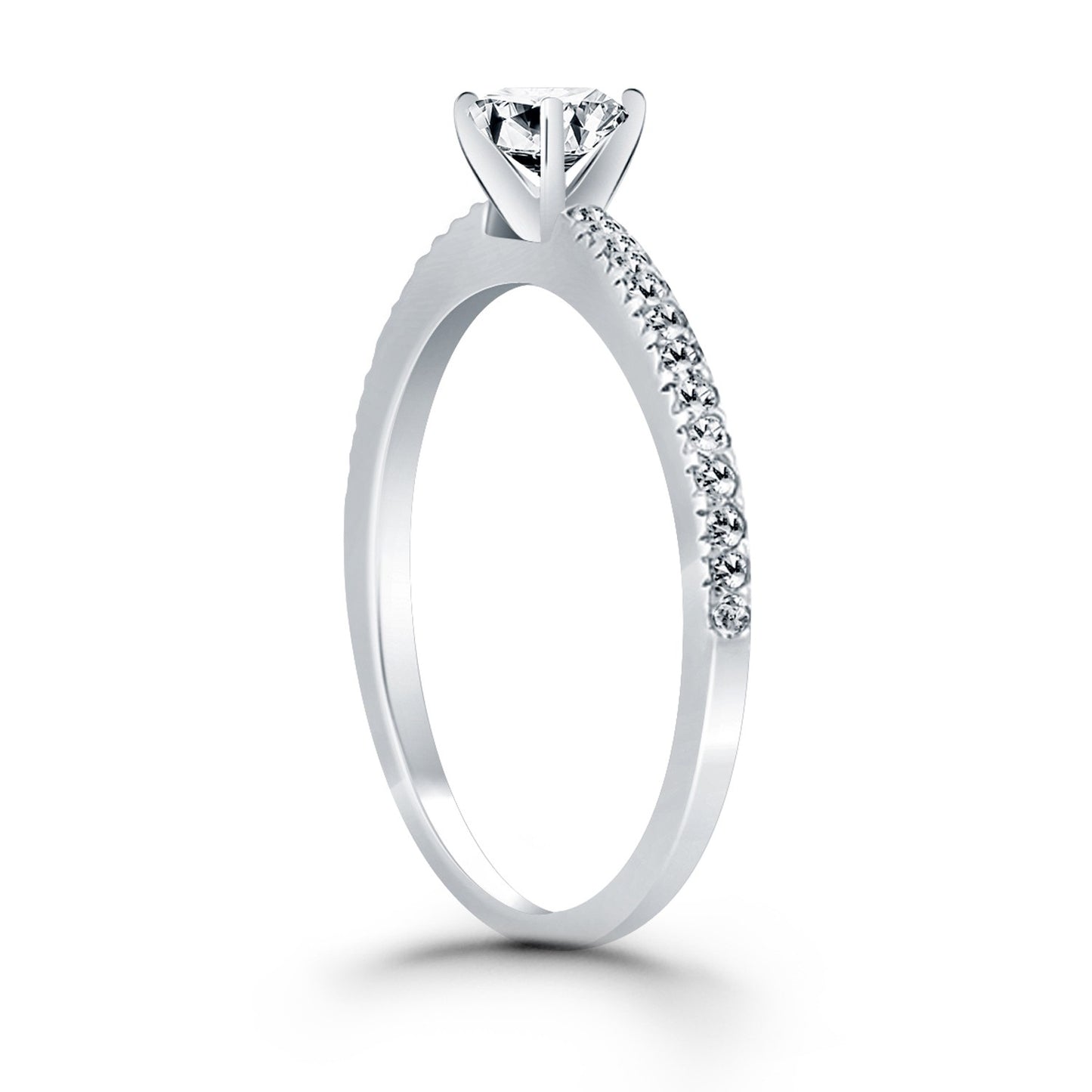 14k White Gold Engagement Ring Mounting with Pave Diamond Band