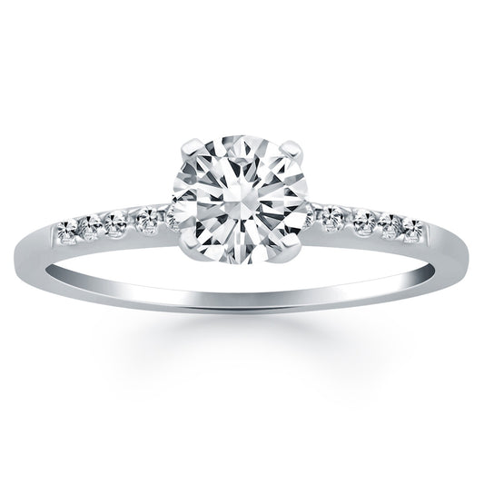14k White Gold Engagement Ring Mounting with Diamond Band