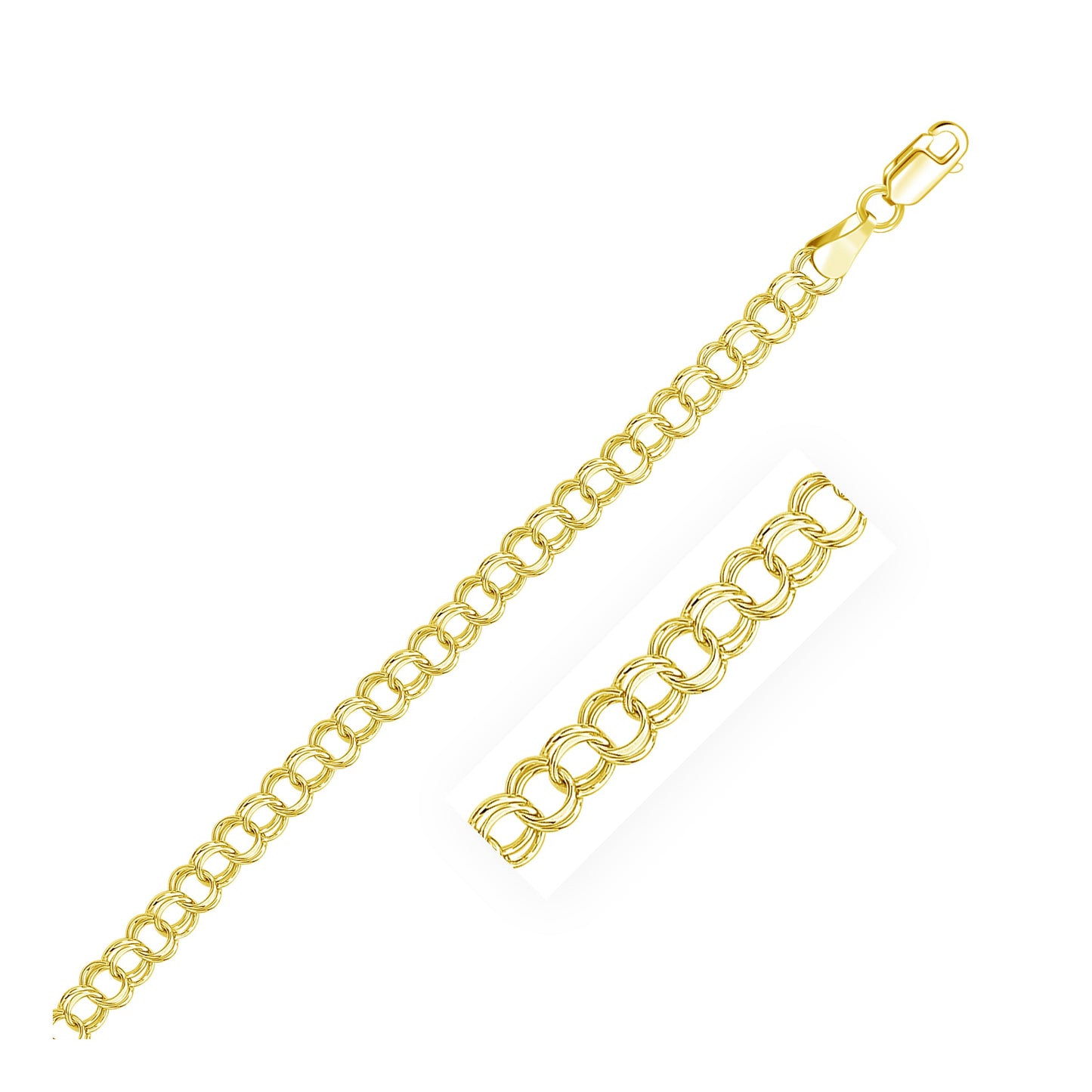 5.0 mm 14k Yellow Gold Solid Double Link Charm Bracelet
