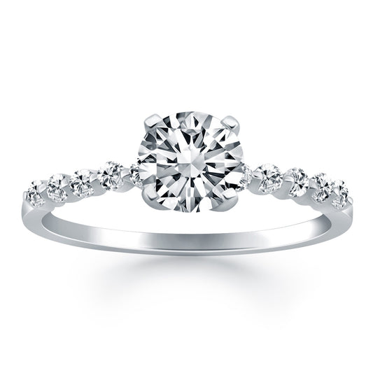 14k White Gold Diamond Engagement Ring Mounting with Shared Prong Diamonds