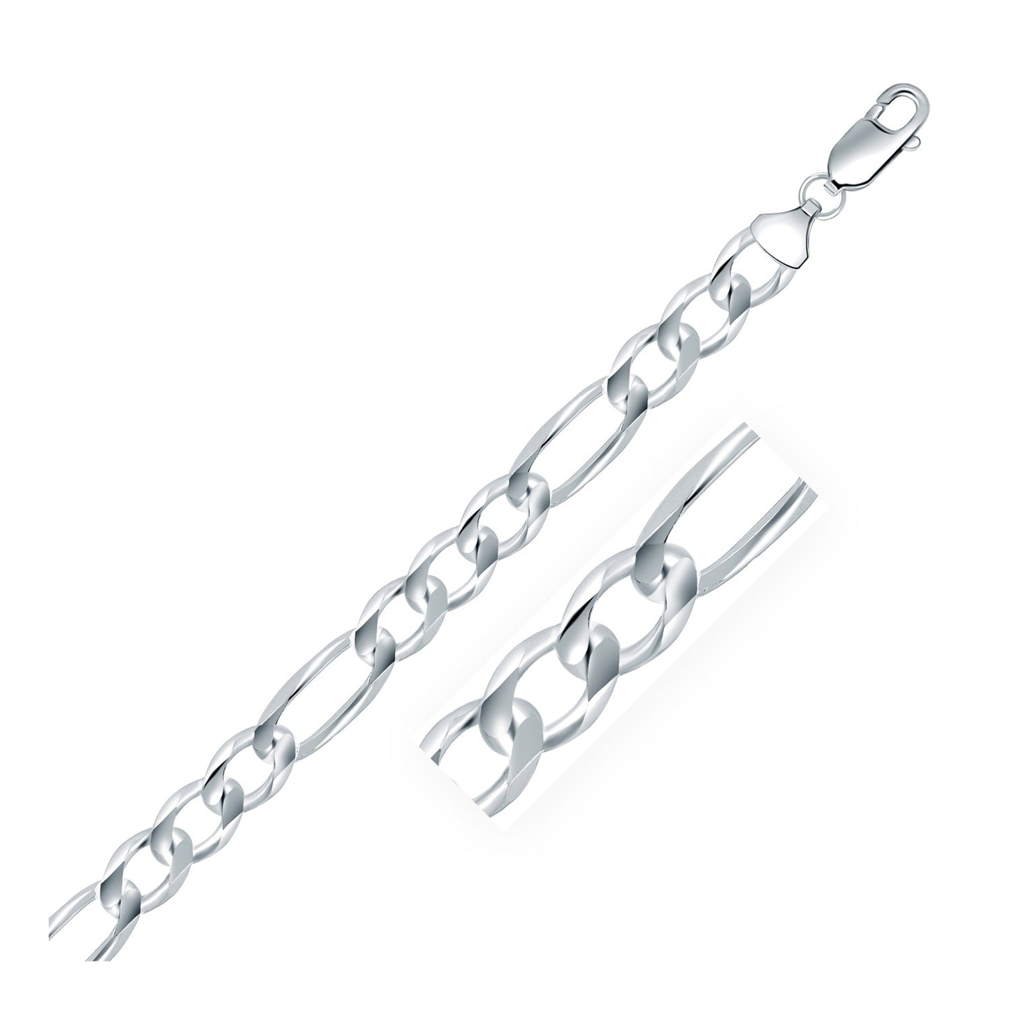 Rhodium Plated 8.8mm Sterling Silver Figaro Style Chain