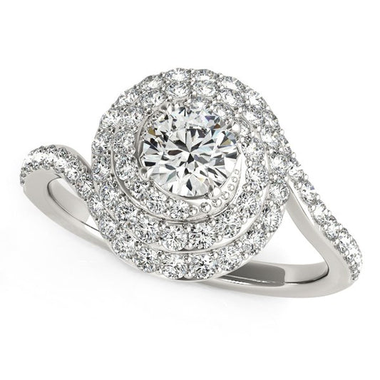 14k White Gold Round Diamond Spiral Design Engagement Ring (1 1/8 cttw)