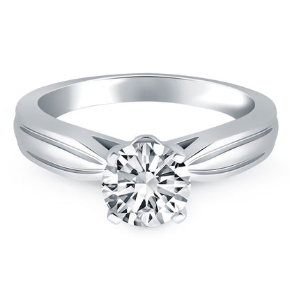 14k White Gold Tapered Engagement Solitaire Ring Setting