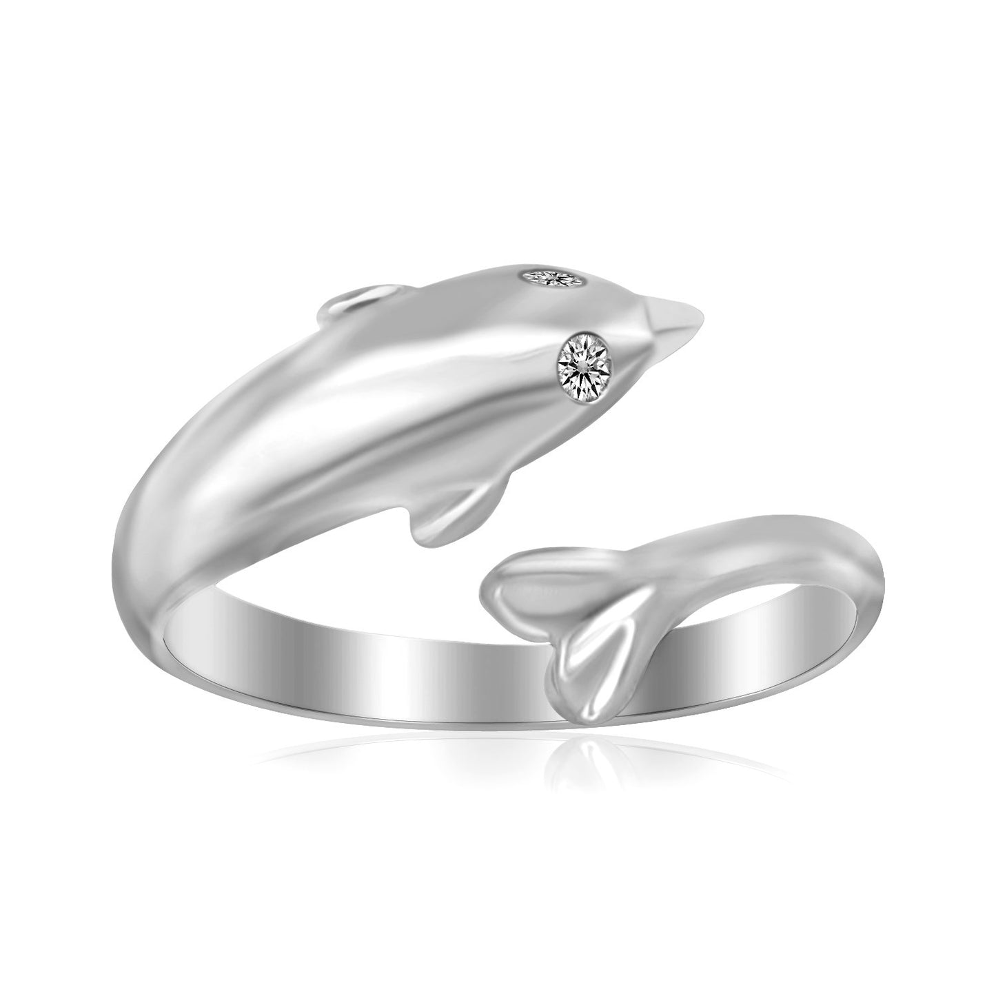 Sterling Silver Rhodium Plated Dolphin Design Polished Open Toe Ring