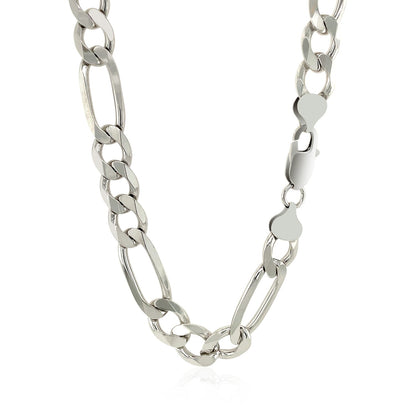 Rhodium Plated 9.0mm Sterling Silver Figaro Style Chain