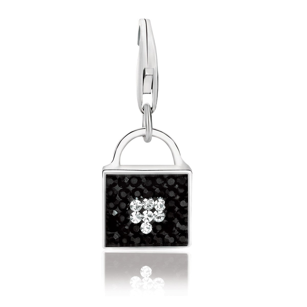 Sterling Silver Handbag Charm with Black and White Tone Crystal Accents