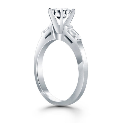 14k White Gold Engagement Ring Mounting with Tapered Baguette Side Diamonds