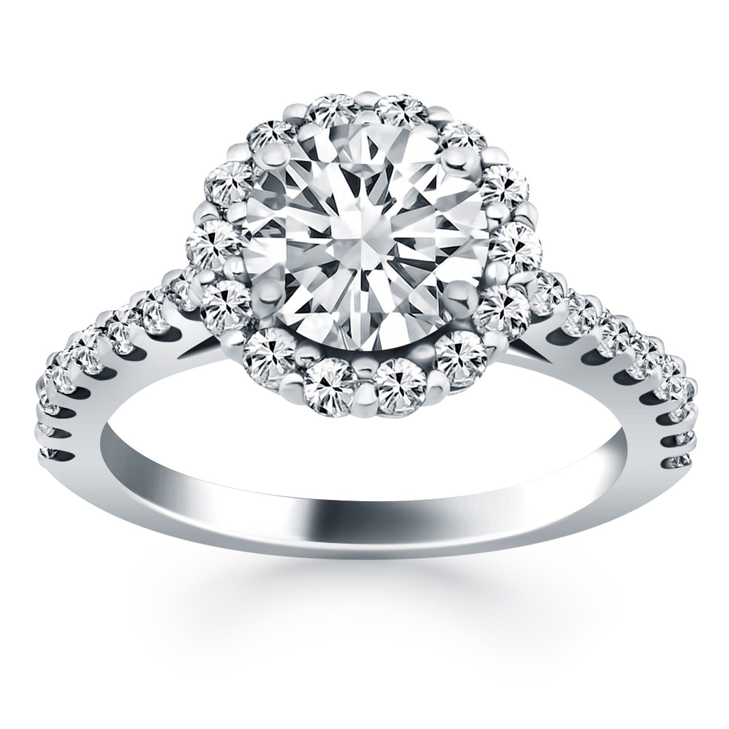 14k White Gold Cathedral Engagement Ring Mounting with Micro Prong Diamond Halo