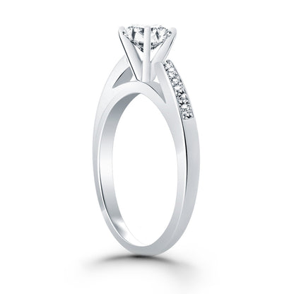 14k White Gold Cathedral Engagement Ring Mounting with Princess Cut Diamonds