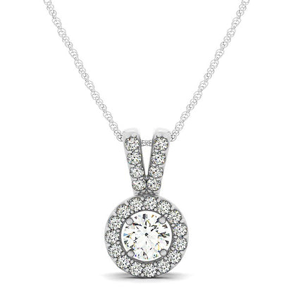 Round Pendant with Split Bail and Diamond Halo in 14k White Gold (3/4 cttw)
