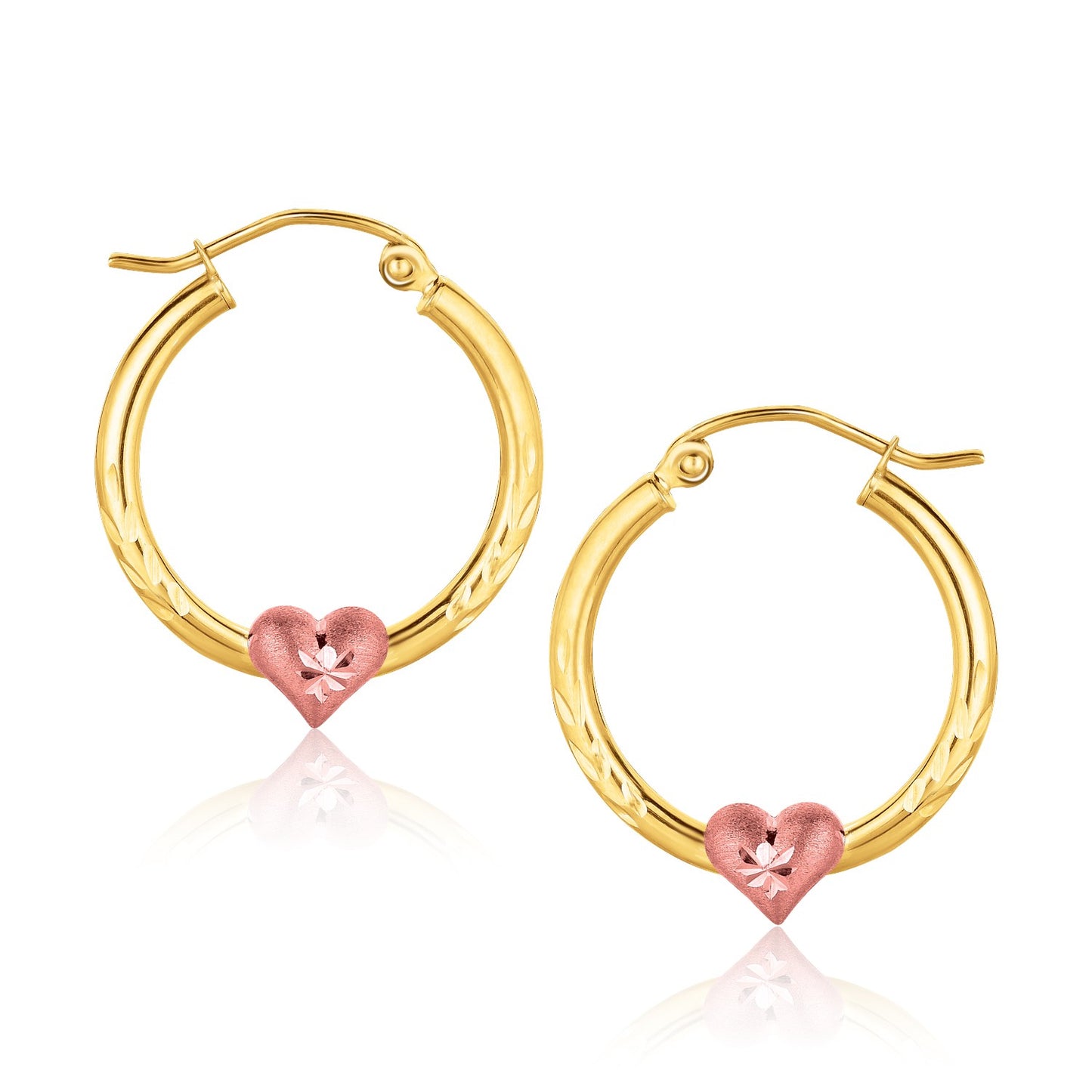 10K Two-Tone Gold Hoop Earrings with Heart Motif