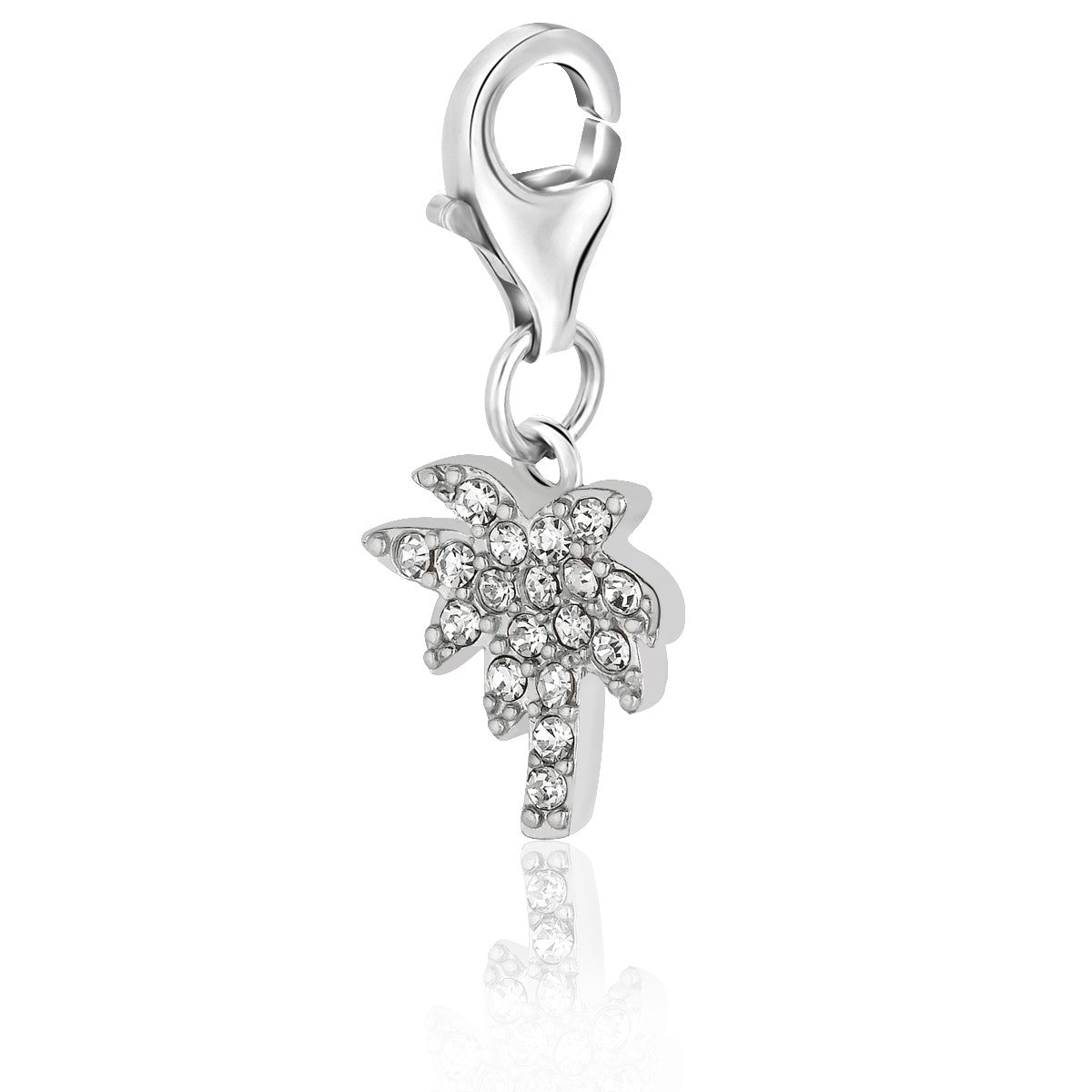 Sterling Silver White Tone Crystal Studded Palm Tree Charm