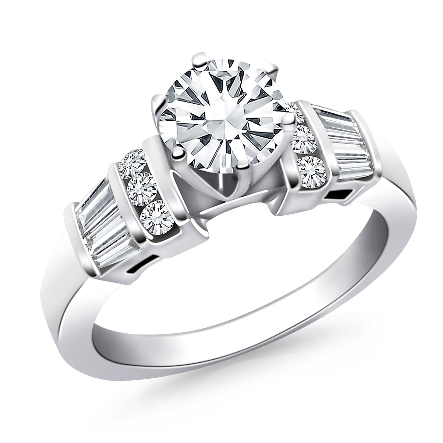 14k White Gold Multi Diamond Engagement Ring Mounting