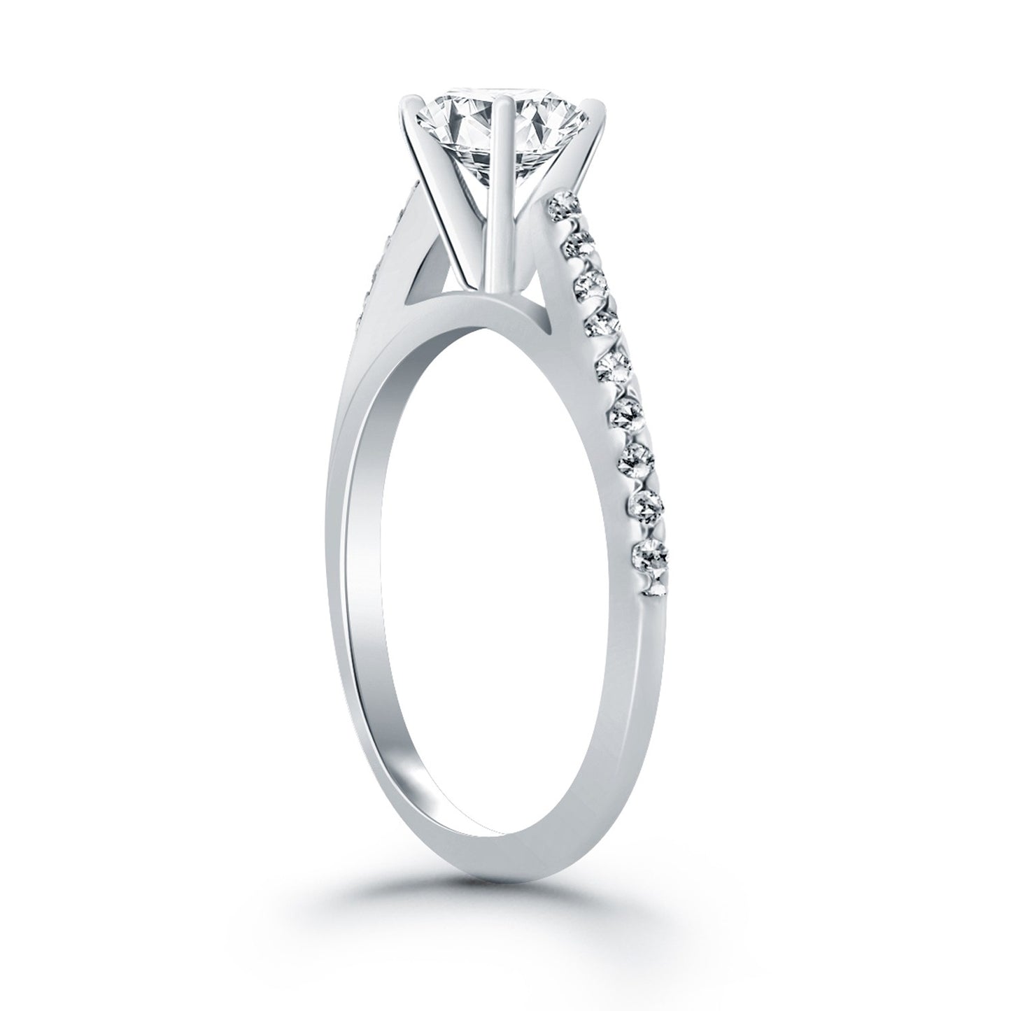 14k White Gold Micro Prong Diamond Cathedral Engagement Ring Mounting
