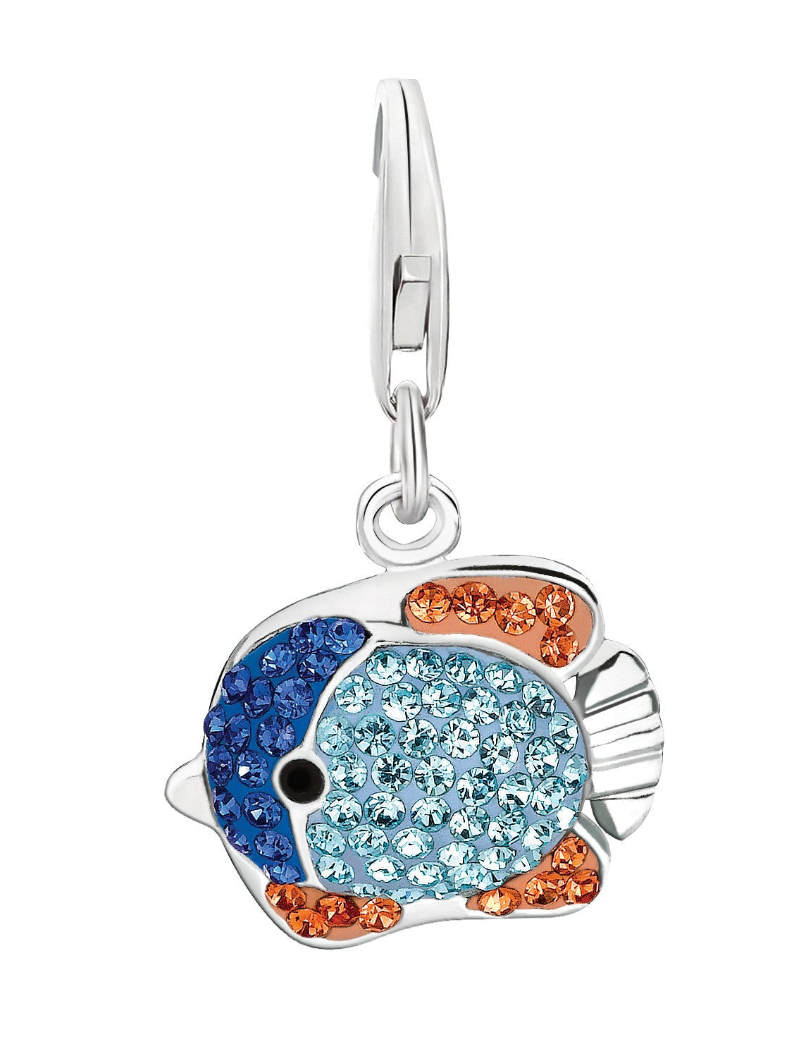 Sterling Silver Multi Tone Crystal Embellished Fish Charm