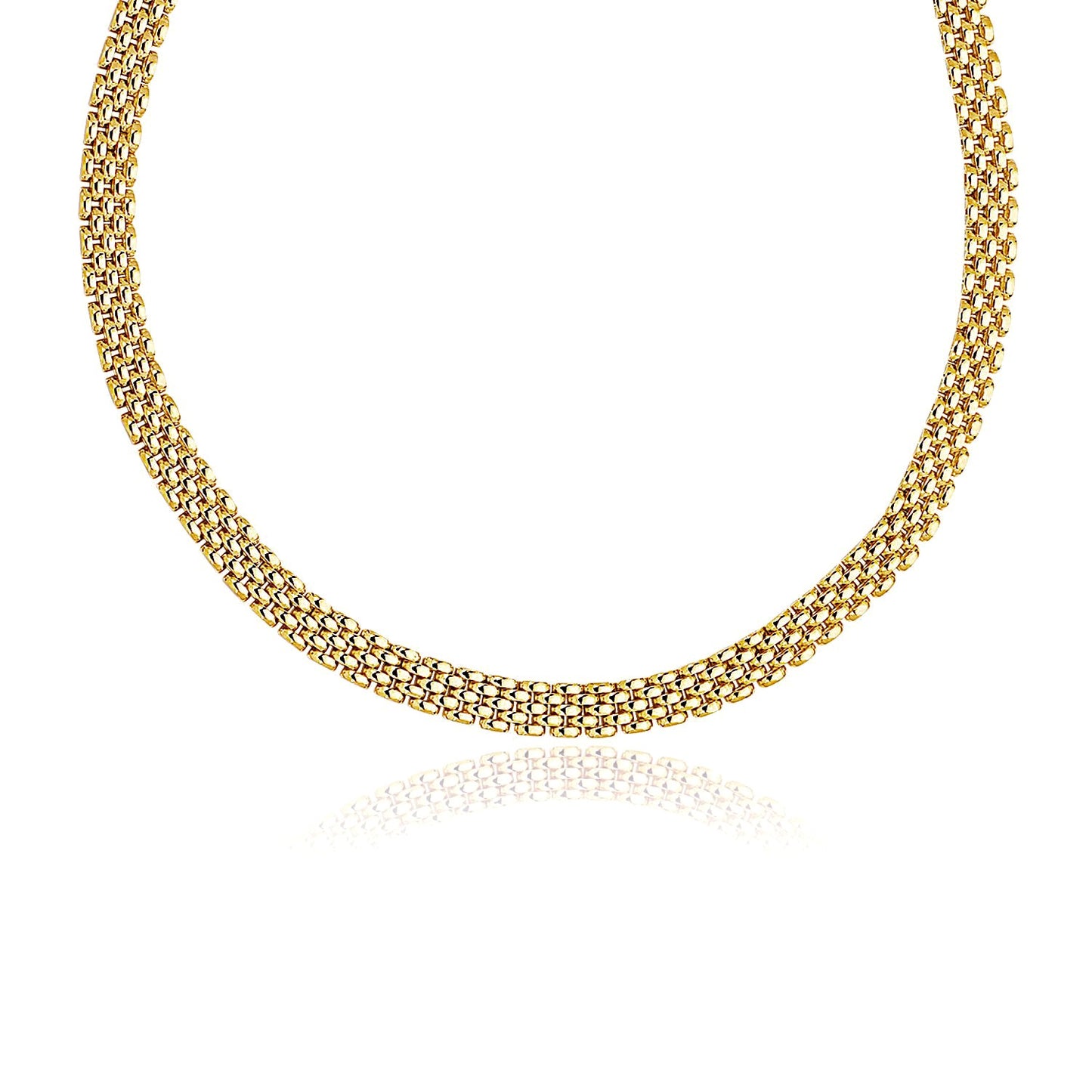 14k Yellow Gold Fancy Polished Multi-Row Panther Link Necklace
