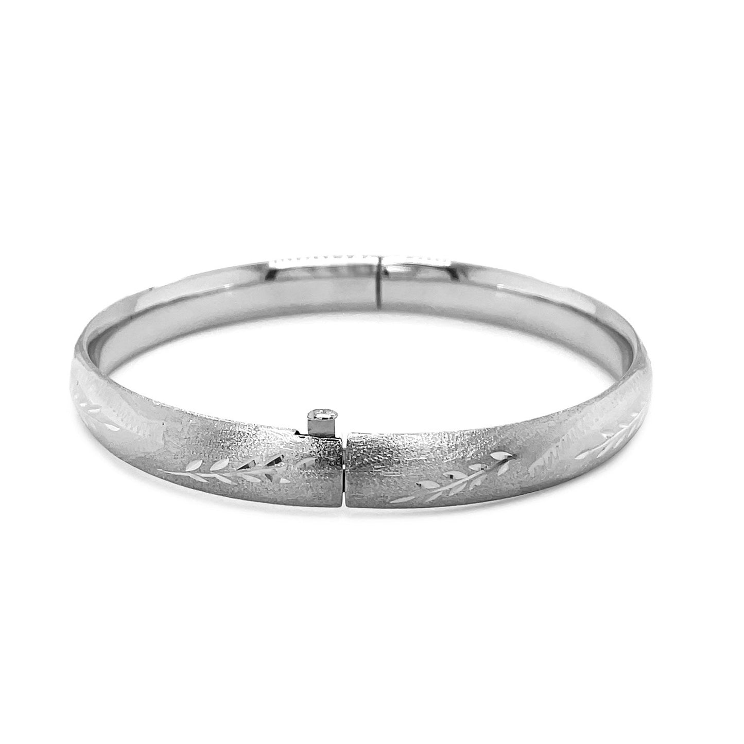 Classic Floral Carved Bangle in 14k White Gold (8.0mm)