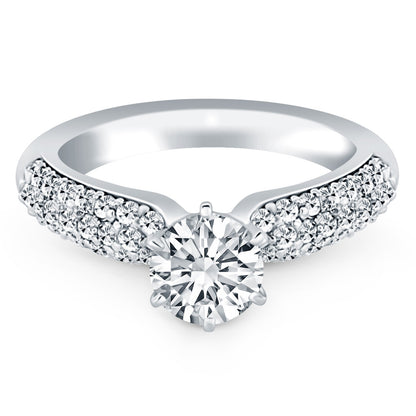 14k White Gold Triple Row Pave Diamond Engagement Ring Mounting
