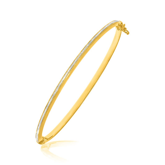 14k Two-Tone Gold Thin Bangle with a Textured Center