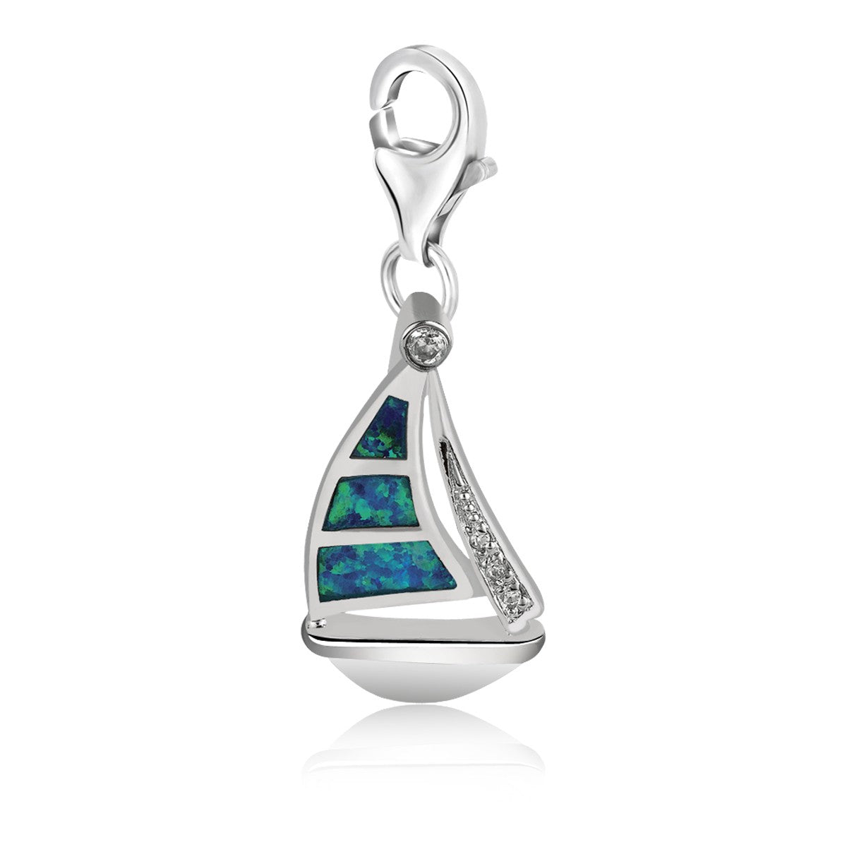 Sterling Silver Sailboat Charm with Opal Embellishments