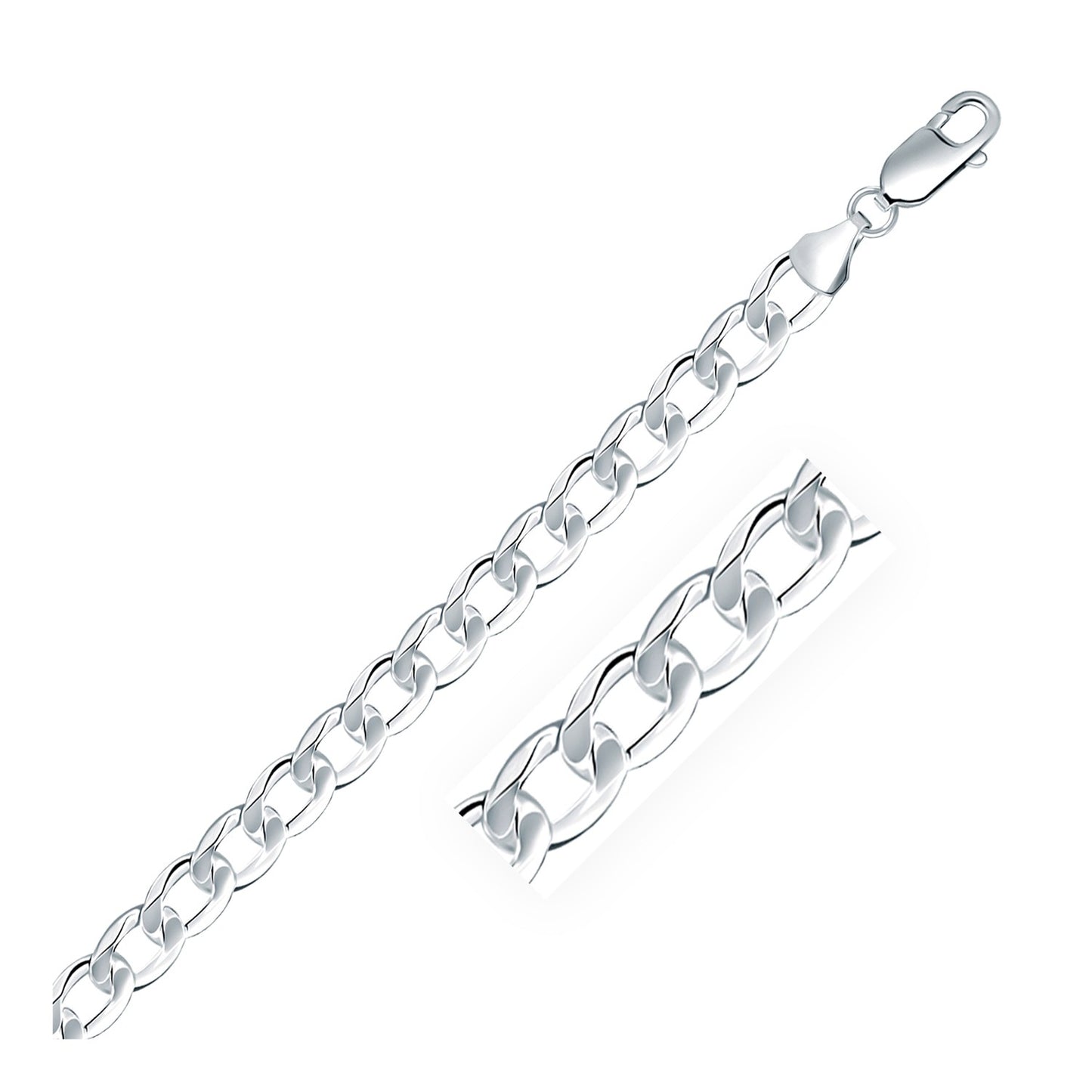Rhodium Plated 7.9mm Sterling Silver Curb Style Chain
