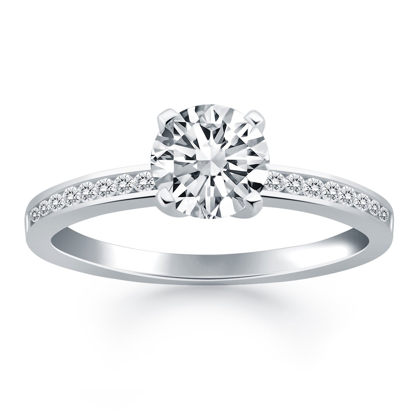 14k White Gold Engagement Ring Mounting with Diamond Channel Set Band