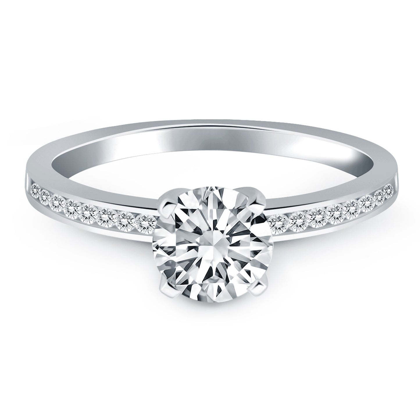 14k White Gold Engagement Ring Mounting with Diamond Channel Set Band