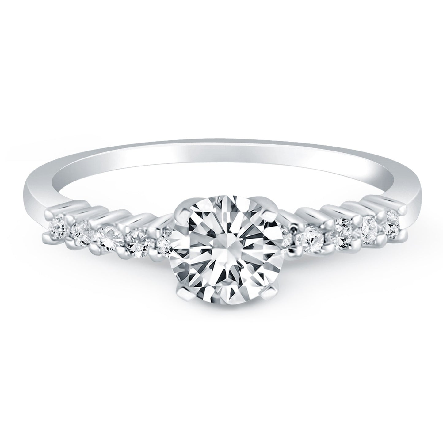 14k White Gold Shared Prong Accent Diamond Engagement Ring Mounting