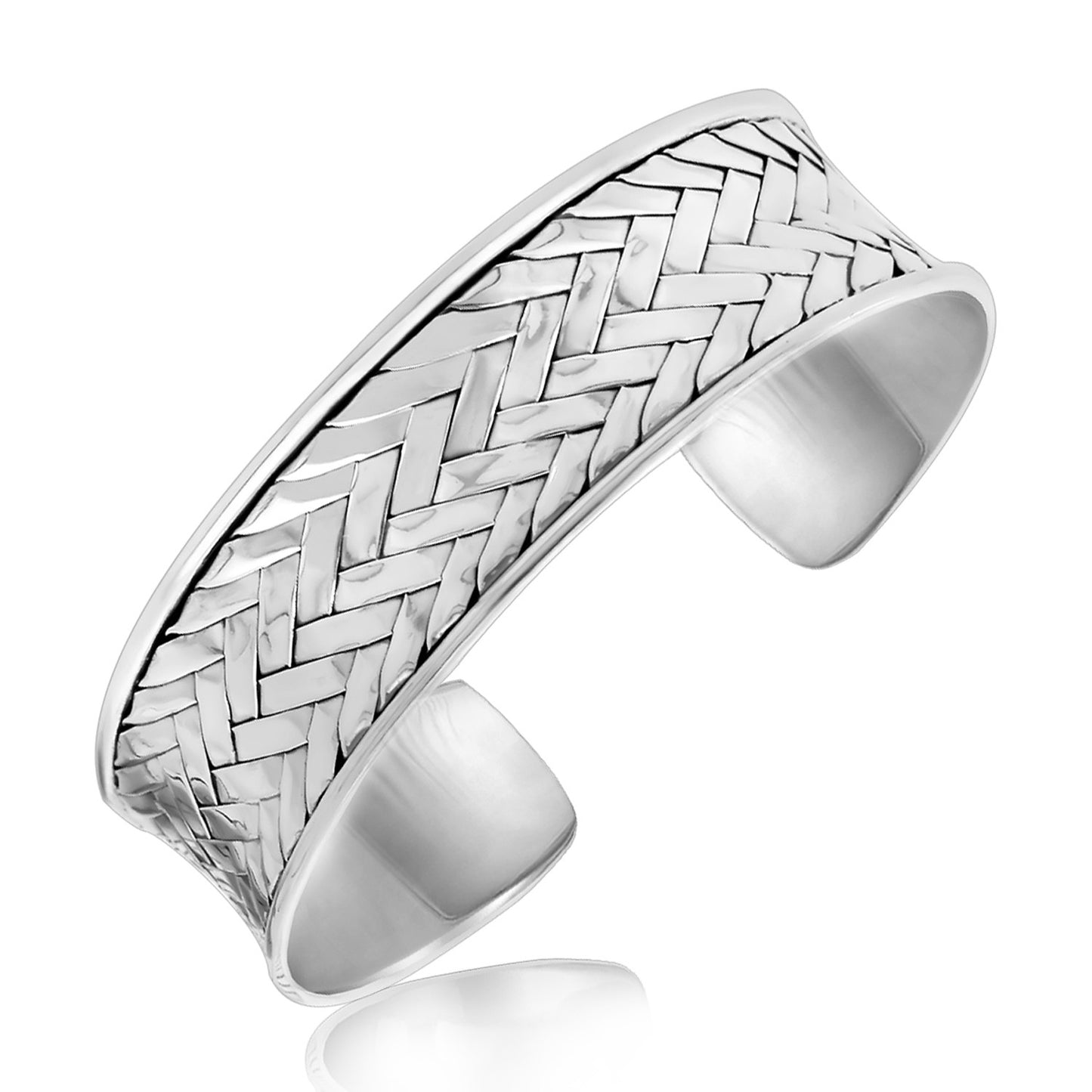 Sterling Silver Rhodium Plated Cuff with Fancy Woven Texture