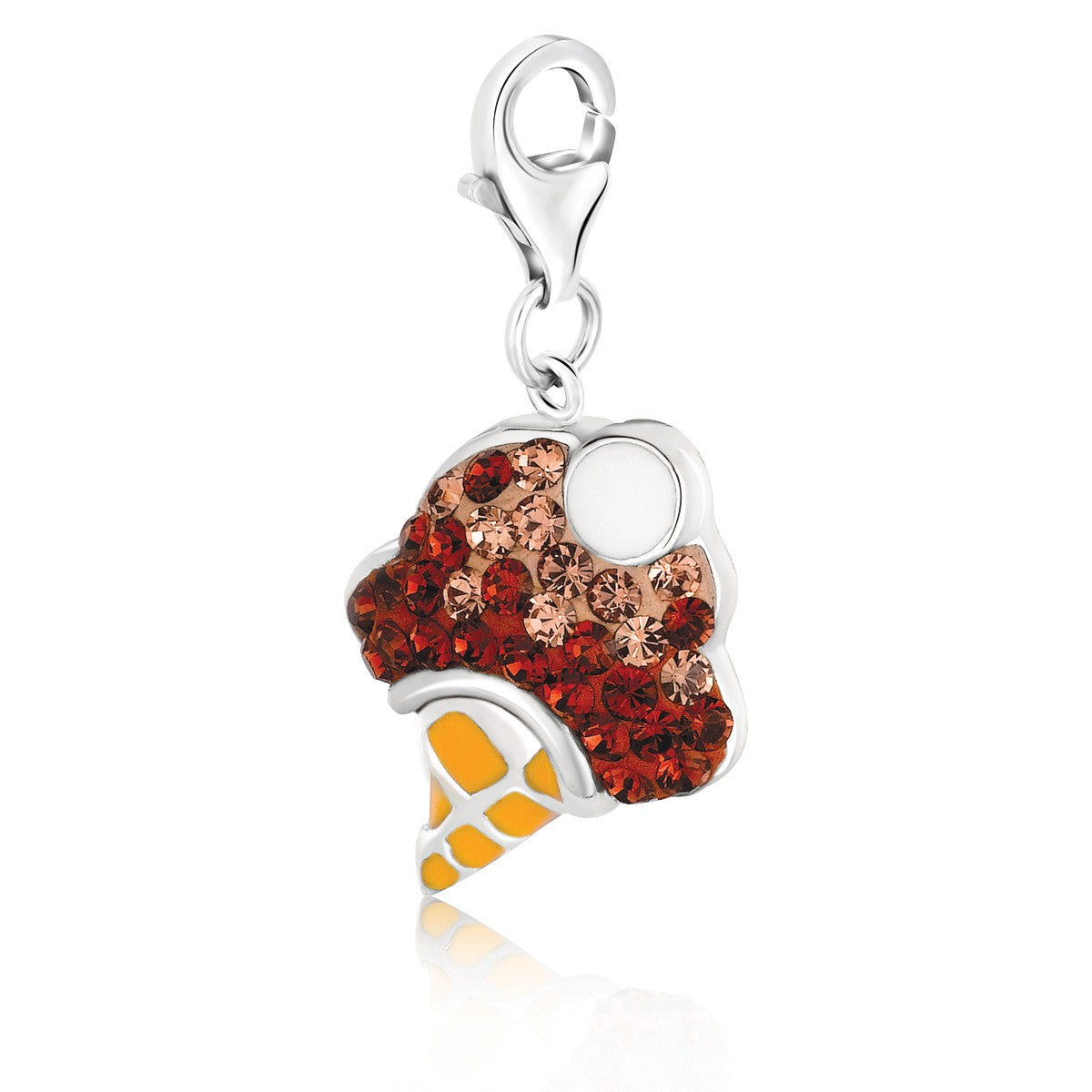 Sterling Silver Ice Cream Cone Charm With Multi Color Crystal Accents