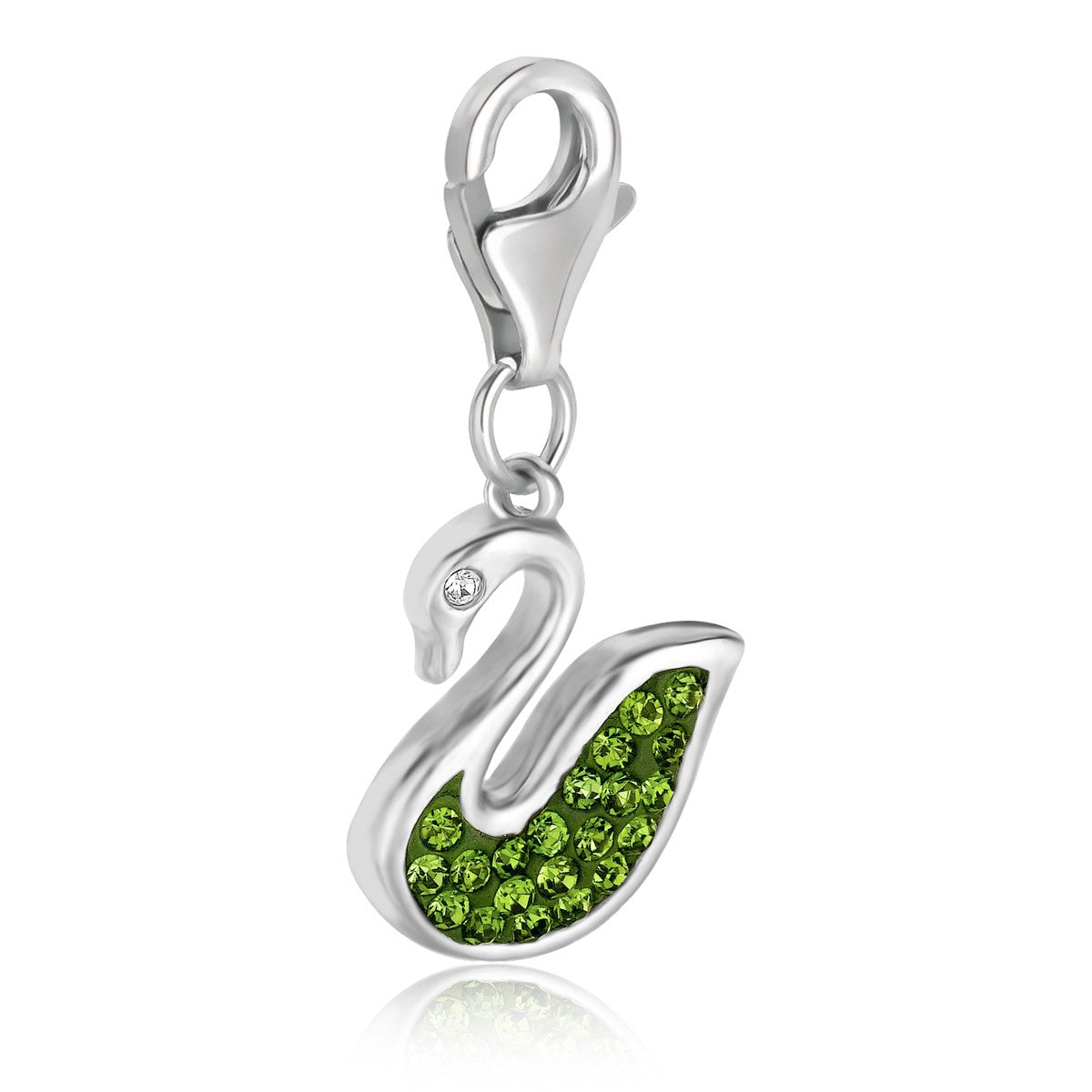 Sterling Silver Green Tone Crystal Embellished Swan Charm
