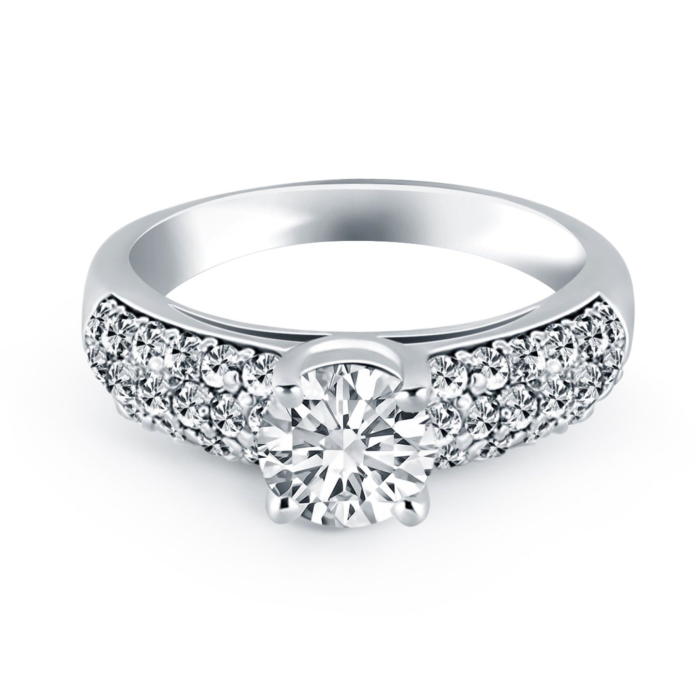 14k White Gold Tapered Pave Diamond Wide Band Engagement Ring