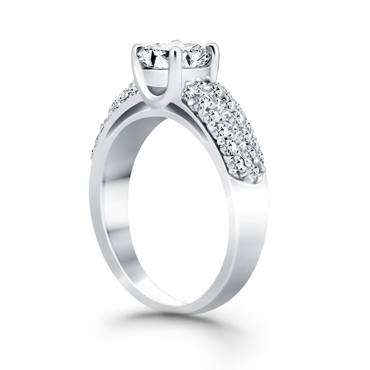 14k White Gold Tapered Pave Diamond Wide Band Engagement Ring