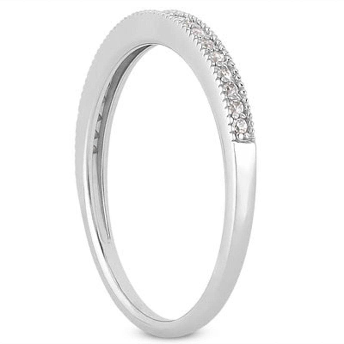 14k White Gold Diamond Micro Pave Diamond Milgrain Wedding Ring Band