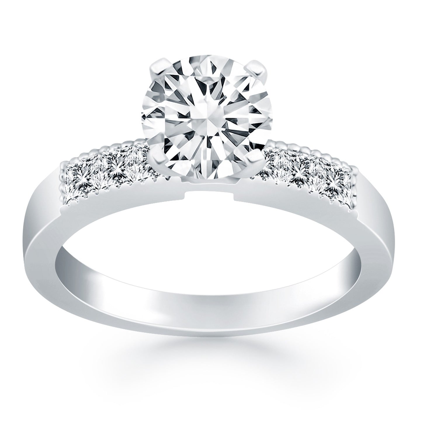 14k White Gold Engagement Ring Mounting with Princess Cut Diamonds