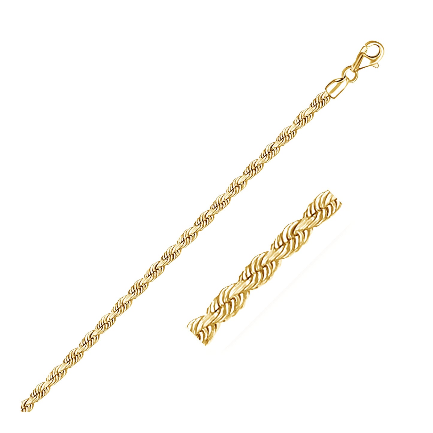 3.0mm 14k Yellow Gold Solid Diamond Cut Rope Bracelet