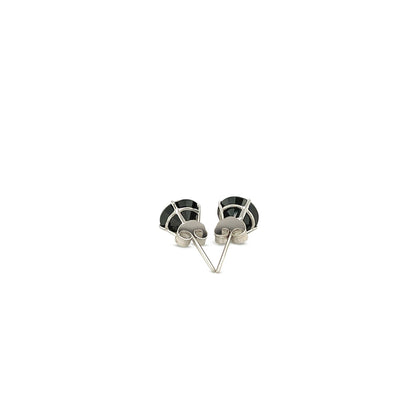 14k White Gold Stud Earrings with Black 6mm Faceted Cubic Zirconia