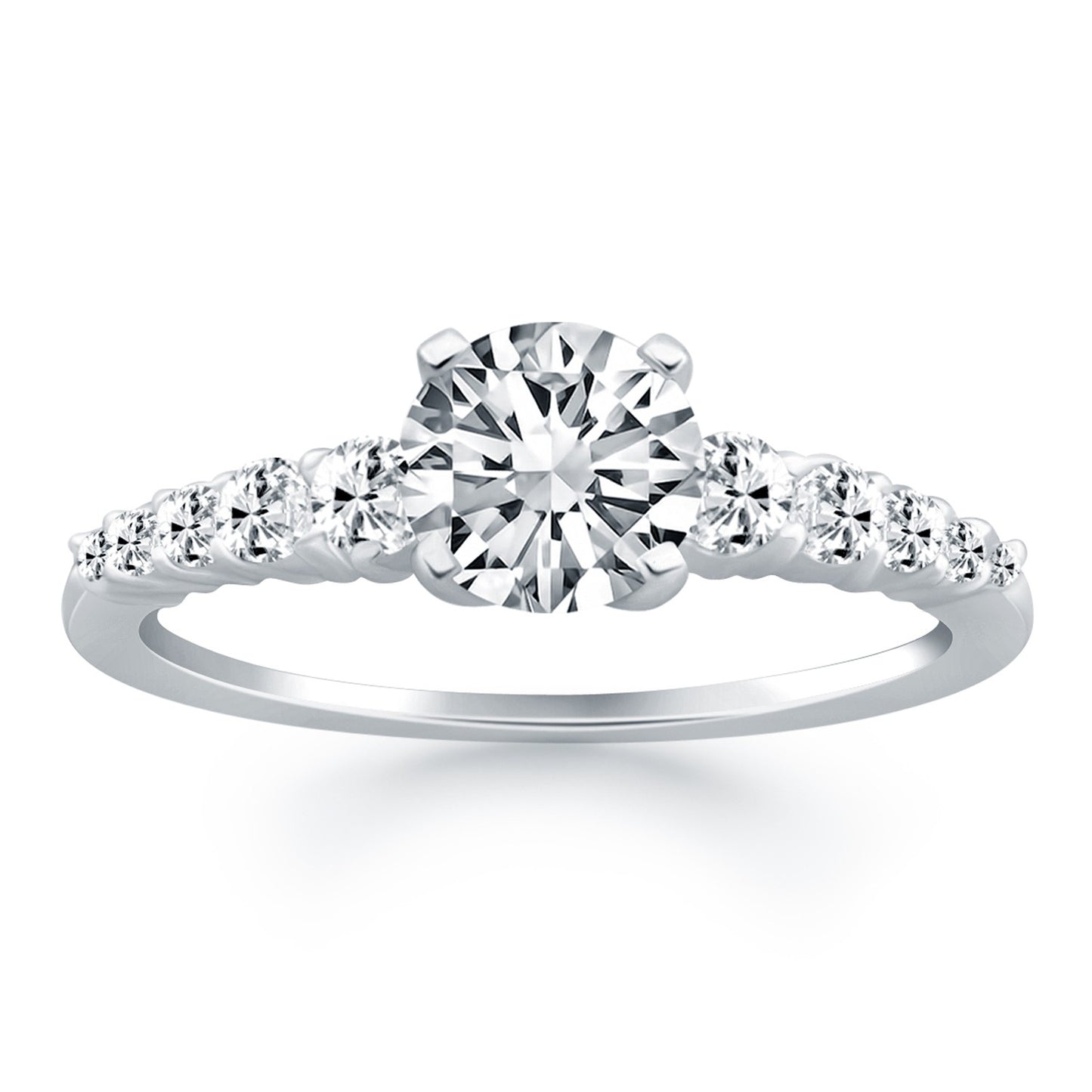 14k White Gold Graduated Diamond Engagement Ring Mounting