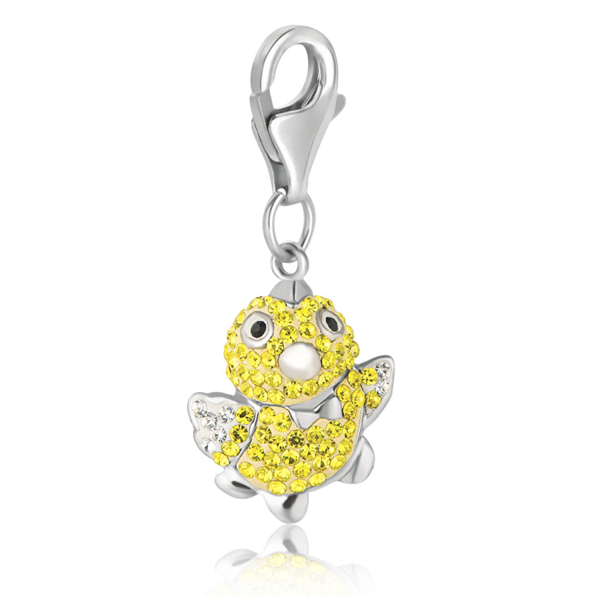 Sterling Silver Yellow and Citrine Tone Crystal Accented Chick Charm