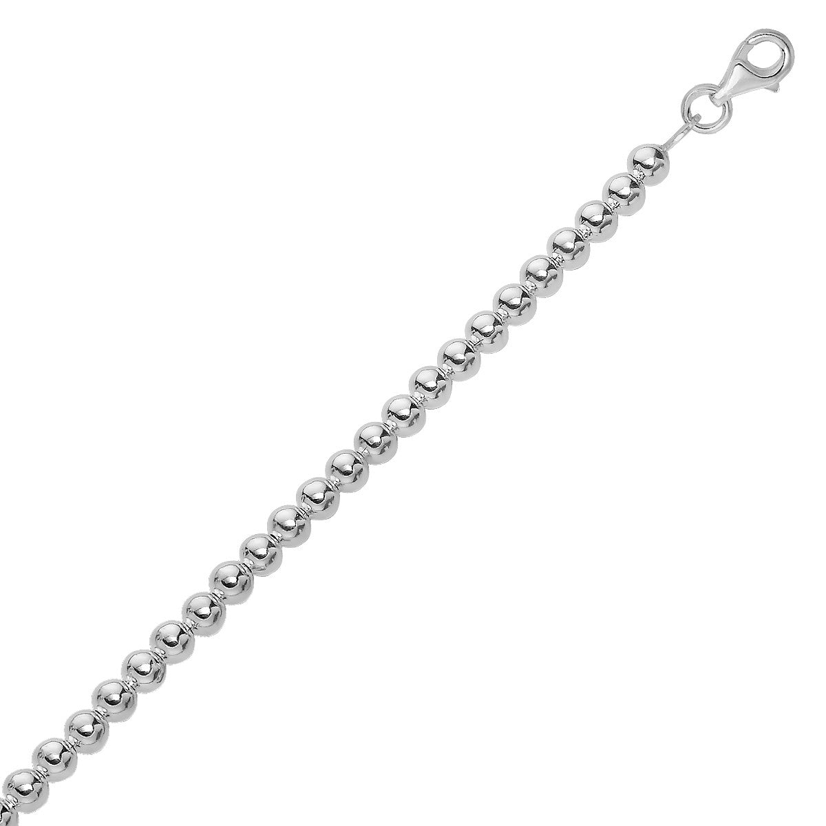 Sterling Silver Rhodium Plated Bracelet with a Polished Bead Motif (8mm)