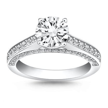 14k White Gold Pave Diamond Cathedral Engagement Ring Mounting