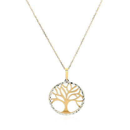Two Layer Tree Pendant in 14k Two Tone Gold