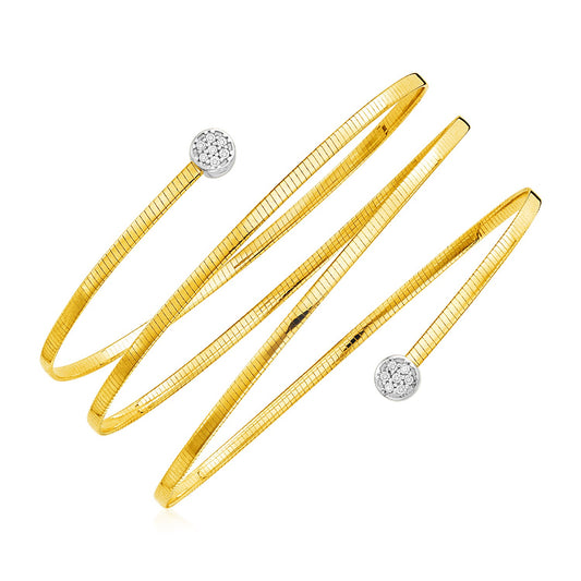 14k Two Tone Gold Spiral WrapAround Bangle Bracelet with Diamonds
