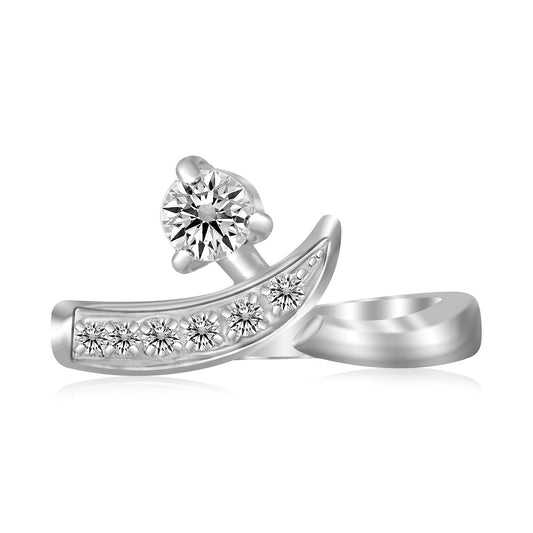 Sterling Silver Rhodium Plated Crossover Cubic Zirconia Accented Toe Ring