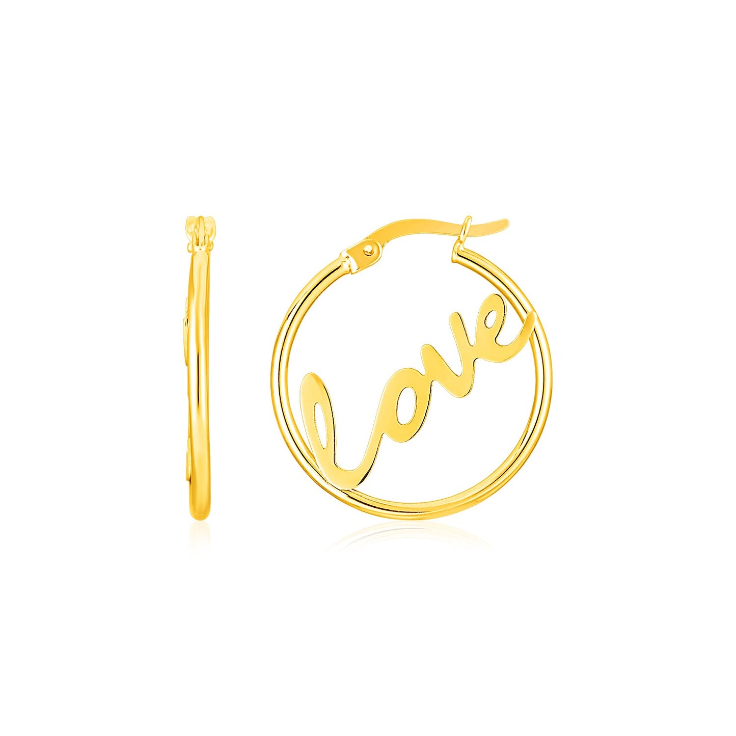 14K Yellow Gold Love Hoop Earrings