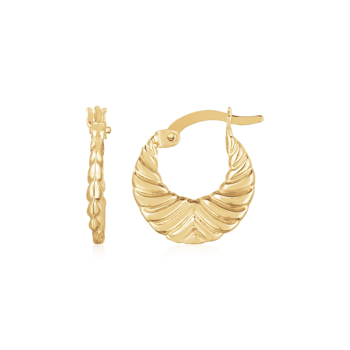 14K Yellow Gold Graduated Grooved Fancy Hoop Earrings