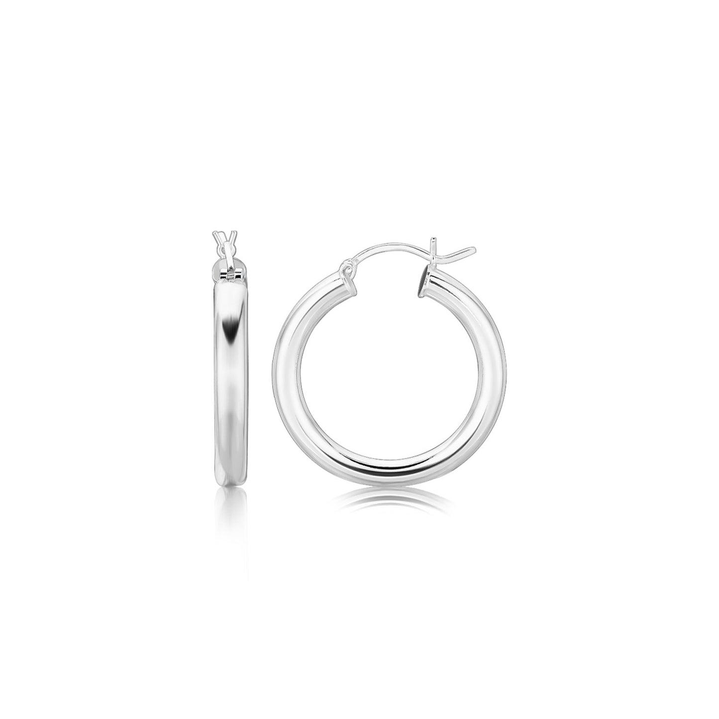 Sterling Silver Rhodium Plated Thick Style Polished Hoop Earrings (25mm)