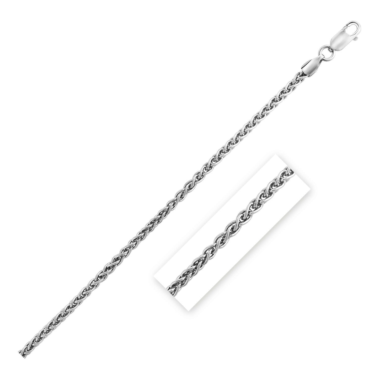 Sterling Silver Rhodium Plated Wheat Chain 2.6mm