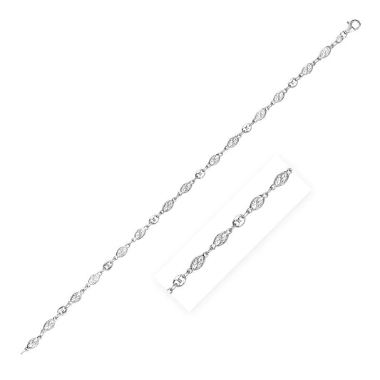 Sterling Silver Anklet with Marquise Leaf Motifs