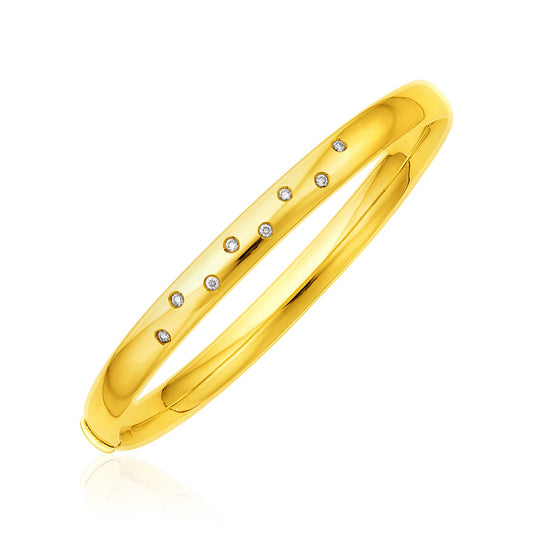 14k Yellow Gold Rounded Bangle with Diamonds